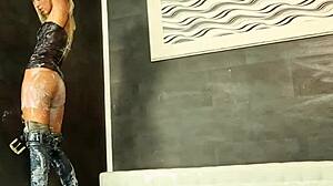 gloryhole blondy fondles and gets messy with cum everywhere