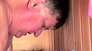 Teen loves giving footjob to old man's hard cock! 🔥