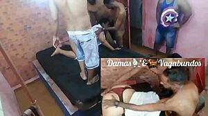 brazilian bbw latina takes on three men in wild gang bang holiday fun.