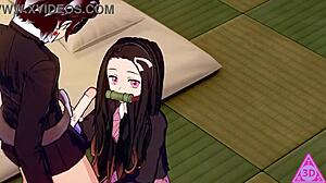 tanjiro and nezuko from demon slayer have wild hentai sex with blowjob handjob and cumshot