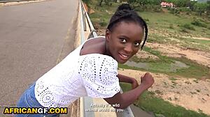 Bratty African hottie gets her pussy wrecked by white boyfriend outdoors