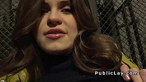 Babe flashin’ her tits in public for some quick cash