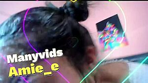 Does the slut destroy his face with spit in full deepthroat gagging?