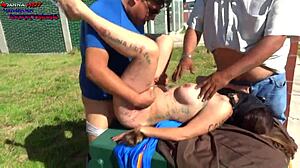 Danna Hot begs two guys for street banging action