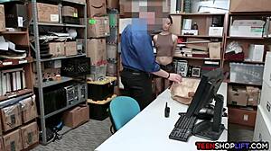 The busty teen got caught stealing during halloween night at work