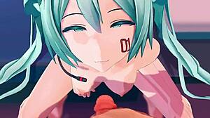 Miku receives blowjob with cum in mouth