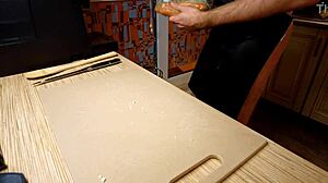 Sexy naked gay chef cooking rice noodle