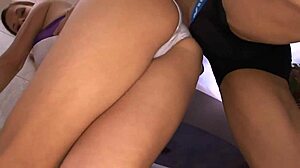 the girl in the swimsuit gets oiled up, her big tits bouncing as he fucks her wet pussy, cum all over tarra white