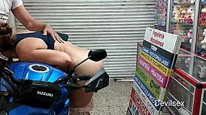 Mature woman caught masturbating behind bars