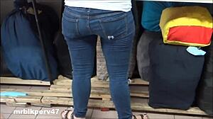 Discovering a sweaty, tight Asian ass in hidden view