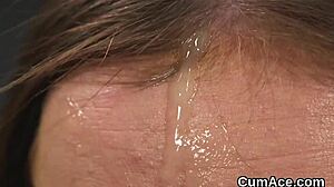 frisky babe swallows jizz load after intense blowbang