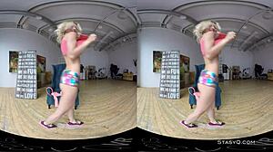 Stunning Blonde Amateur Strips with Natural Tits in VR!