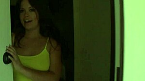 brunette strips to excite man for drilling