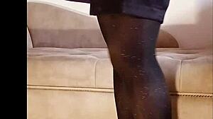 watch her pee in shiny pantyhose for free in wild solo action.