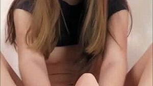 hot girl gives passionate footjob to dildo after college, wanna watch this fetish solo?