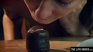 Hot sexy girl rubs cream on big tits and bush