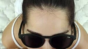 debora gives deepthroat blowjob and fucks doggy outdoors