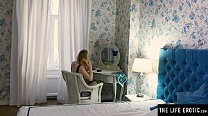 horny blonde in fishnets, wanna see her ride that huge black dildo doggy style?