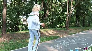 Petite German teen sucks cock for cash on playground