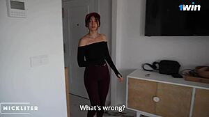 the cute pizza girl tried to run after eating my pizza, but i made her suck my cock for a facial