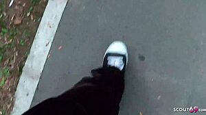 Petite German teen sucks cock for cash on playground