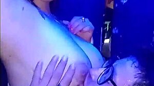 partying horny, hunk fucks me in men's bathroom, almost caught