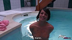 Man, I totally got lost in that hot pool sesh with this sexy brunette, ya know?