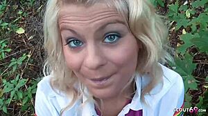 Petite German teen sucks cock for cash on playground