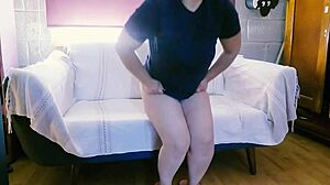 degenerate voyeur guy touches lady and asks her to strip