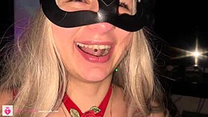 on christmas, she gives a deepthroat with tears in a beautiful harness pov for the new year