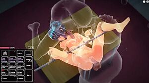 the blue haired girl is having a lot of fun in this anime adventure with her friends.