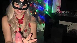 on christmas, she gives a deepthroat with tears in a beautiful harness pov for the new year