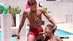 Why does this naughty kitten keep fucking the tattooed guy so intensely in amateur gay action?