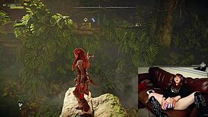 the gamer slut forgets her cam is on while using dildo