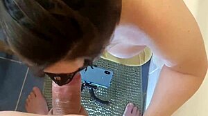 Damn! Busty Slut Wife Gags on Thick Cock in Bathroom Domination!