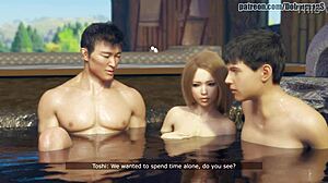 Japanese tight pussy cheats at hot spring with big cock action