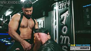 watch these german leather guys go rough in a bareback threesome