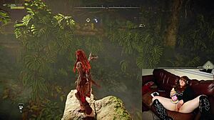 the gamer slut forgets her cam is on while using dildo