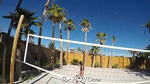 busty anissa kate gets backyard badminton massage turned anal pov action