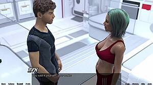 stranded in space, femdom mistress teases with curvy kisses