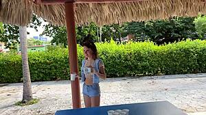 hey, wanna play beer pong strip game with this mini bikini beauty on youtube?