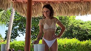 hey, wanna play beer pong strip game with this mini bikini beauty on youtube?