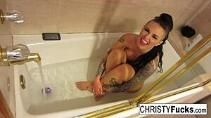 Christy Mack in sexy bath BTS