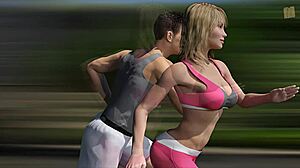 Man, training with sexy blonde Katia, can’t stop staring at her huge boobs!