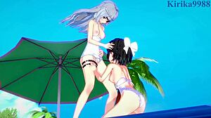 Miku Kohinata And Laura Bodewig In Symphogear Infinite Stratos 3D Cartoon