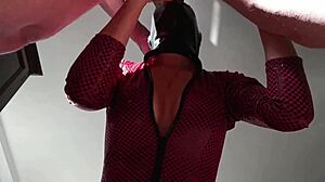 Milf in leather catsuit roughly fucked, cum on big tits