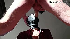 Milf in leather catsuit roughly fucked, cum on big tits