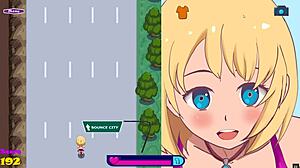 Exhibitionist girl rides dildo on bike in public outdoor hentai sex game.