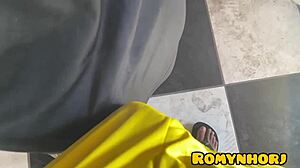 Watched my neighbor on the roof hanging clothes. Couldn't resist, went all in and finished hard on her skin.