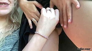 feeling playful outside with my classmate in public